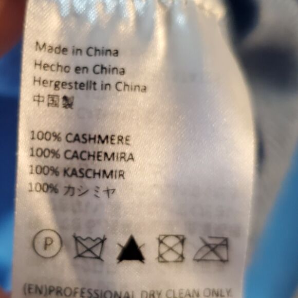 State Cashmere Mens Large 100%  Polo Collar Sweater Sky Blue Suede Elbows Lux - Picture 7 of 9